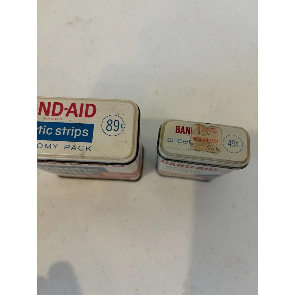 Lot of 2 VINTAGE TIN JOHNSON & JOHNSON BAND-AID SHEER STRIPS BANDAGES CANS EMPTY